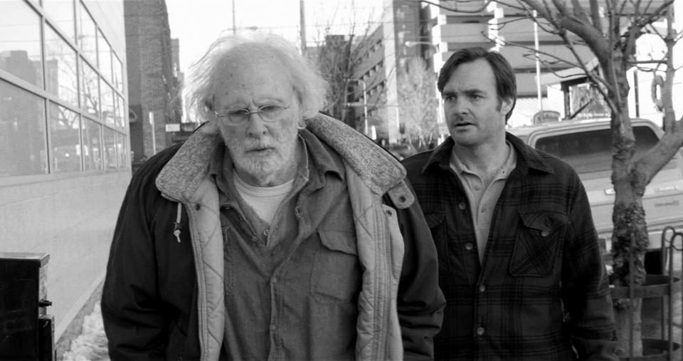 This image released by Paramount Pictures shows Bruce Dern as Woody Grant, left, and Will Forte as David Grant in a scene from the film "Nebraska." The movie is nominated for an Oscar for best motion picture of the year, along with five other nominations, including Dern for performance by an actor in a leading role. This year's best picture race at the 86th Academy Awards on Sunday, March 2, 2014, has shaped up to be one of the most unpredictable in years. (AP Photo/Paramount Pictures, file)