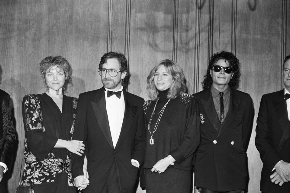 Barbra Streisand and Michael Jackson with Director Steven Spielberg and his wife, Amy Irving, on December 14, 1986.