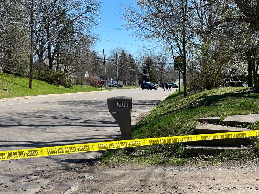 Yellow tape from Shiawassee County law enforcement officials in Durand, April 13, 2024. (WLNS)