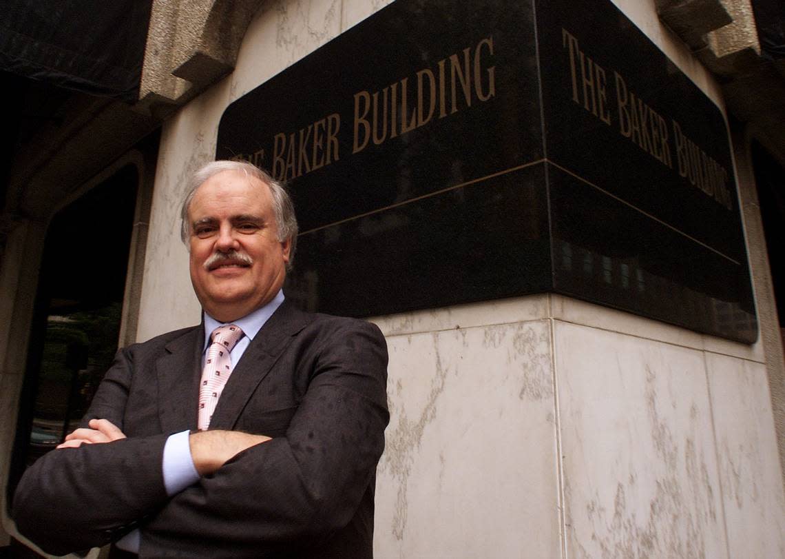 In this May 2003 photo, Bob Simpson, chairman of the board and chief executive officer of XTO Energy in Fort Worth, stands in front of the Baker Building after the company purchased the property.