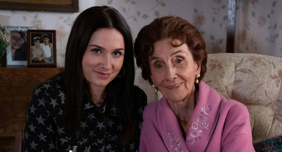 Dot Branning (JUNE BROWN), Dotty Cotton (MILLY ZERO) (BBC / Jack Barnes)