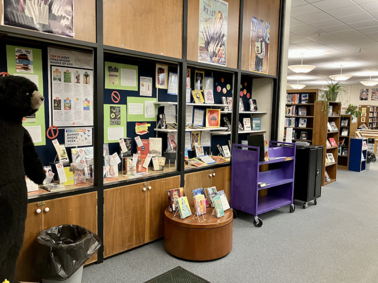 A display in the Milford High School library for Banned Books Week.