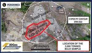 The mineralization in the surface crown pillar of the former Pershing-Manitou gold mine.