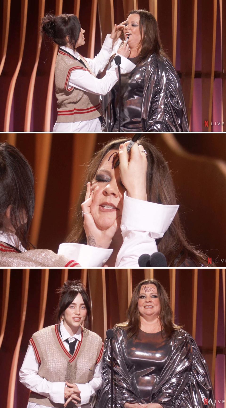 Billie Eilish and Melissa McCarthy onstage at the SAG Awards