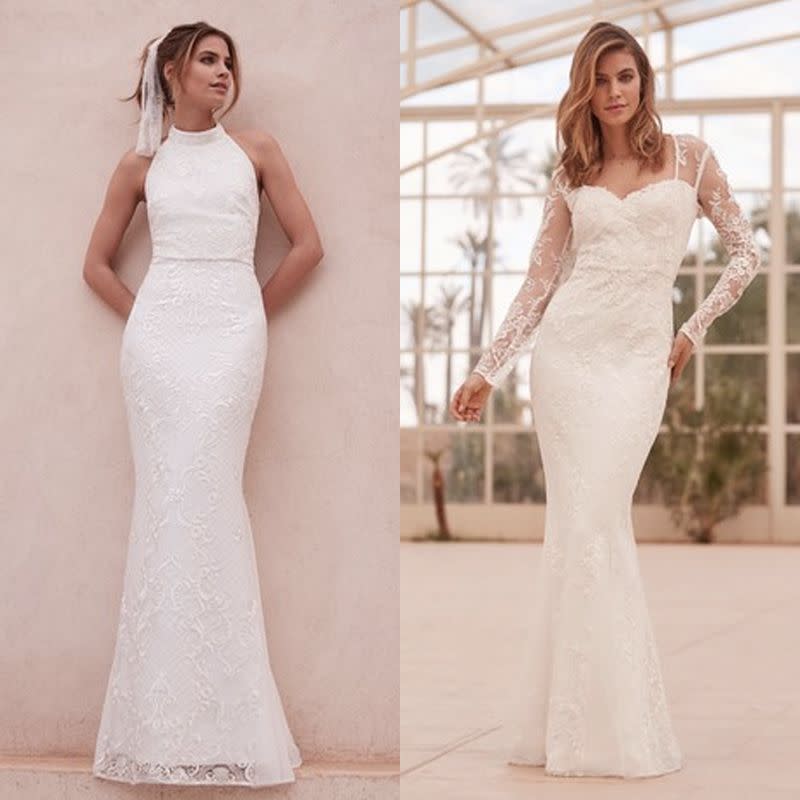 <p><a href="https://www.lipsy.co.uk/store/maxi-dresses/lipsy-bridal-cowl-neck-satin-maxi-dress/product-is-ef00610_001" rel="nofollow noopener" target="_blank" data-ylk="slk:Lipsy's debut bridal collection" class="link ">Lipsy's debut bridal collection</a> proved so popular that they're going to continue releasing new ranges for the near future. This range sells out quickly so there are only a few sizes remaining in each of the snazzy styles.</p><p><a class="link " href="https://go.redirectingat.com?id=127X1599956&url=https%3A%2F%2Fwww.next.co.uk%2Fstyle%2Fesl91363%23l91363&sref=http%3A%2F%2Fwww.cosmopolitan.com%2Fuk%2Ffashion%2Fstyle%2Fg4924%2Fhigh-street-brands-that-sell-wedding-dresses%2F" rel="nofollow noopener" target="_blank" data-ylk="slk:BUY NOW">BUY NOW</a> Meghan sequin lace high neck dress (L), £220</p><p><a class="link " href="https://go.redirectingat.com?id=127X1599956&url=https%3A%2F%2Fwww.next.co.uk%2Fstyle%2Fesl91365%23l91365&sref=http%3A%2F%2Fwww.cosmopolitan.com%2Fuk%2Ffashion%2Fstyle%2Fg4924%2Fhigh-street-brands-that-sell-wedding-dresses%2F" rel="nofollow noopener" target="_blank" data-ylk="slk:BUY NOW">BUY NOW</a> Vanessa floral embroidered lace dress (R), £200</p>