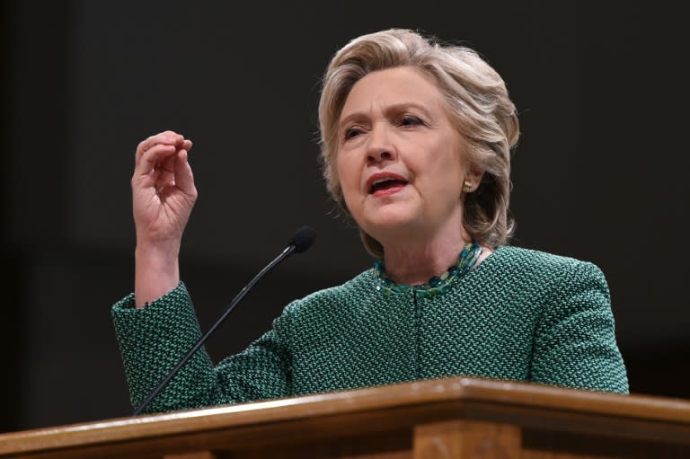 US Democratic presidential nominee Hillary Clinton speaks at Union Baptist Church in Durham, North Carolina, on October 23, 2016