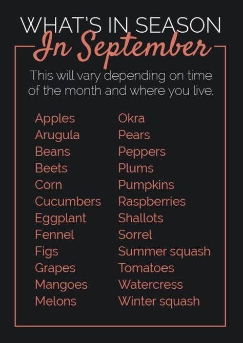 A produce chart listing what's in season in September.