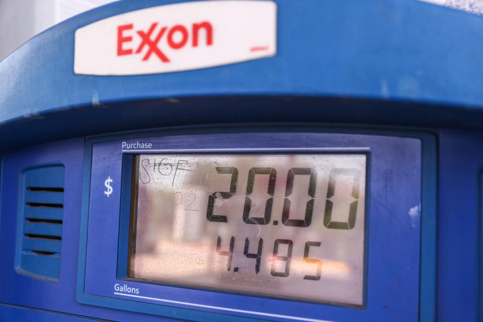 A gas pump shows how far $20 will go Monday. Austin gas prices have risen 13 cents per gallon in the past week and currently average $4.11 per gallon for regular unleaded, according to industry website GasBuddy.com.