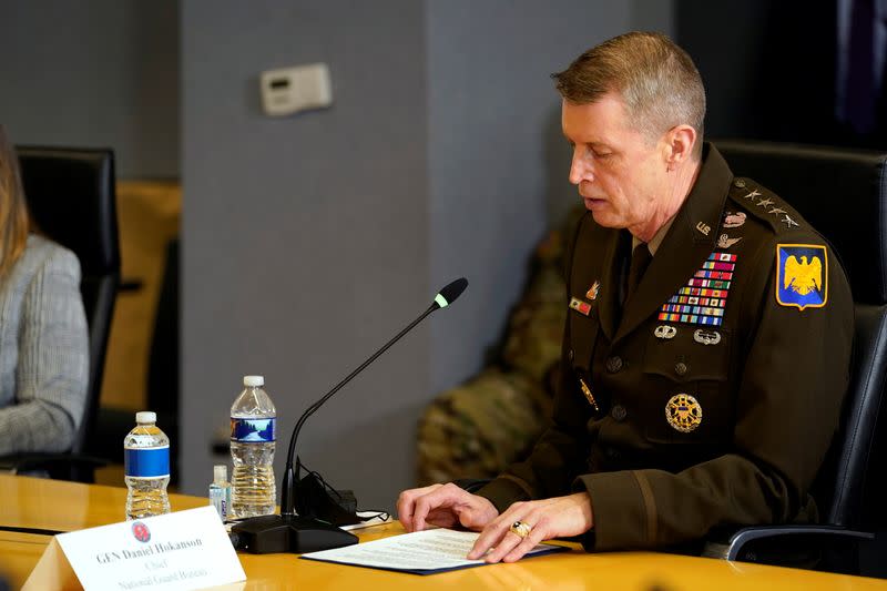 Gen. Daniel Hokanson speaks speaks during a briefing about the upcoming presidential inauguration, in Washington