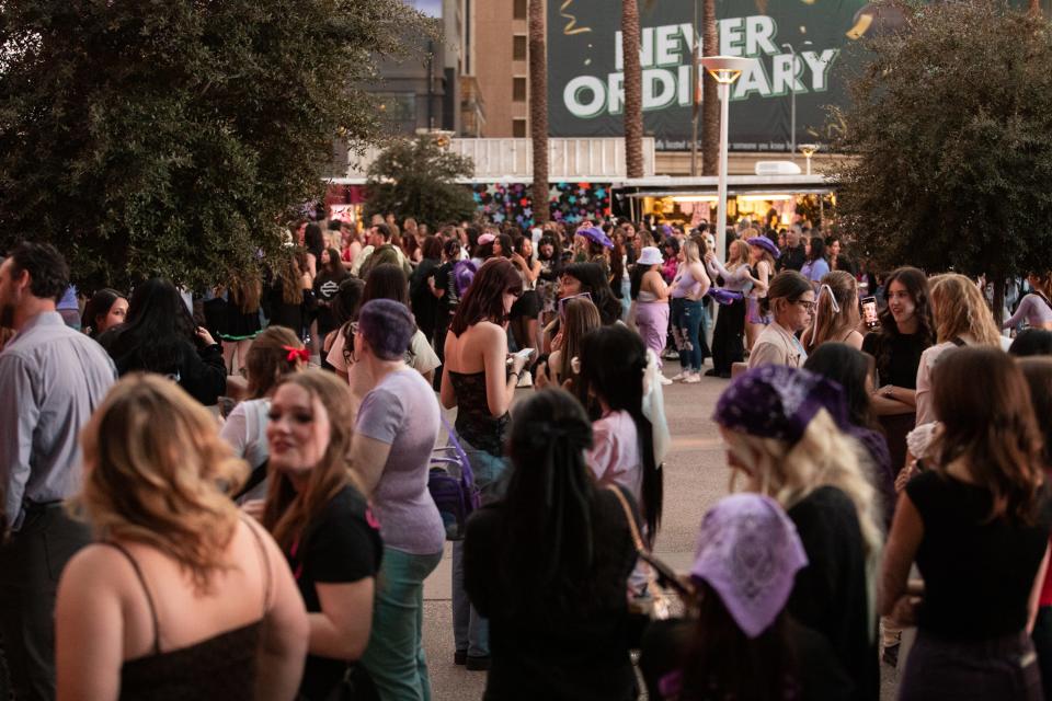 Fans line up outside the Footprint Center in Phoenix to see Olivia Rodrigo perform on Feb. 24, 2024.