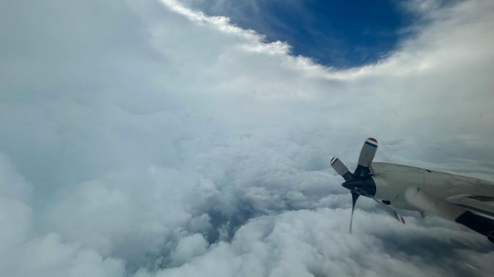 NOAA sent a manned aircraft into the eye of Hurricane Beryl, pictured, to collect data (NOAA Aircraft Operations Center)