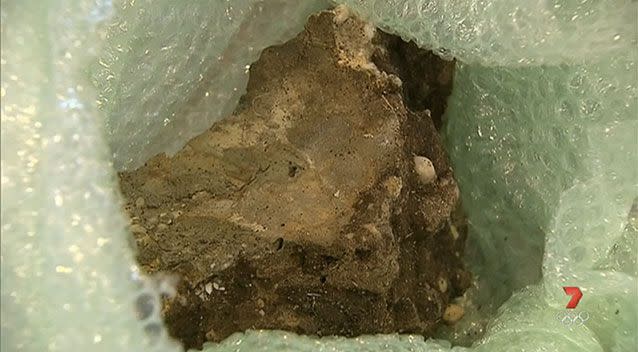 This rock was used to smash a window and break into an Essendon home, where a luxury car and valuables were solemn while the occupants were inside. Picture: 7 News