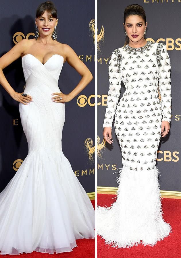 Sofia Vergara and Priyanka Chopra were glam in white. Photo: Getty