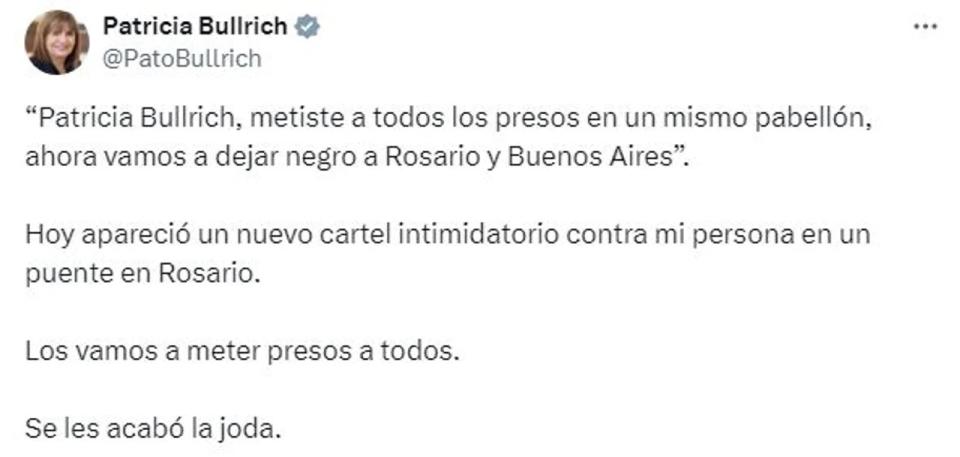 La respuesta de Patricia Bullrich a las amenazas recibidas