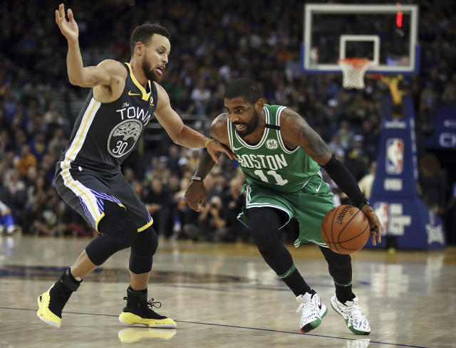 Kyrie Irving hilariously left Steph Curry hanging after Warriors win (Video)