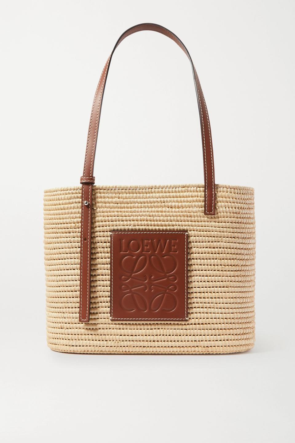 2) + Paula's Ibiza small leather-trimmed woven raffia tote