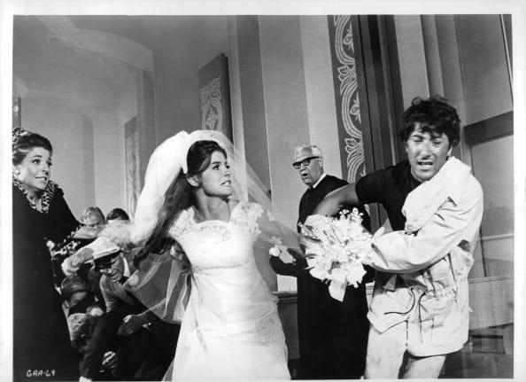 <div class="inline-image__caption"><p>Not the silent wedding of the bride's dreams: Katharine Ross runs away with Dustin Hoffman at the end of 'The Graduate', 1967.</p></div> <div class="inline-image__credit">Universal/Getty Images</div>