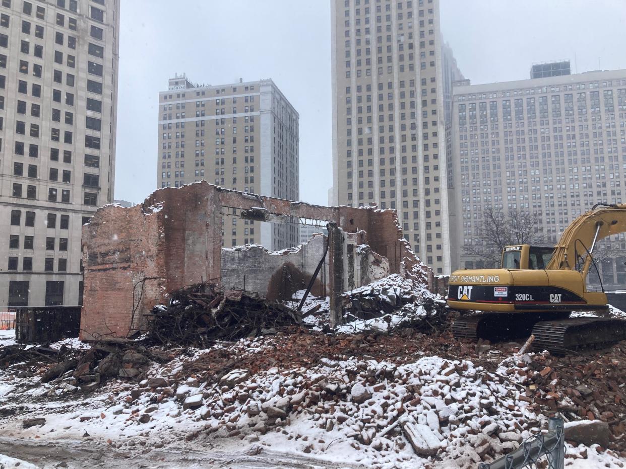 Demolition of the old National Theatre building in Detroit was well underway on Jan. 30, 2024.