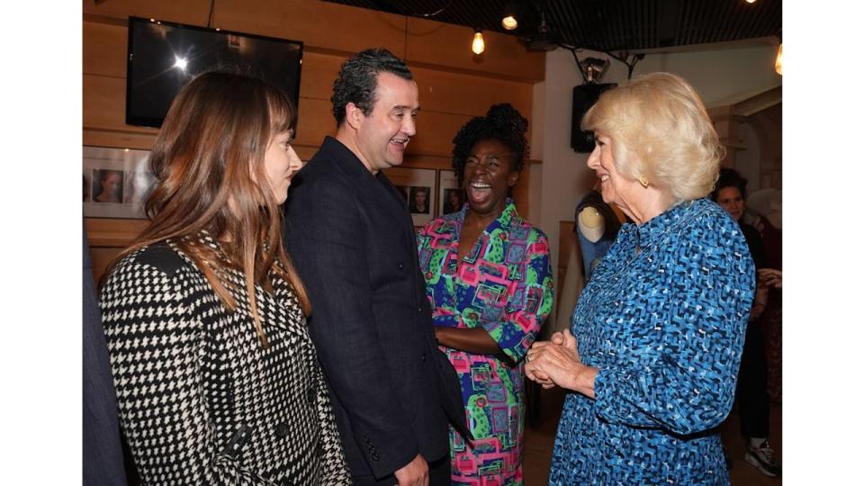 Queen Camilla speaking to actor, Daniel Mays, at RADA