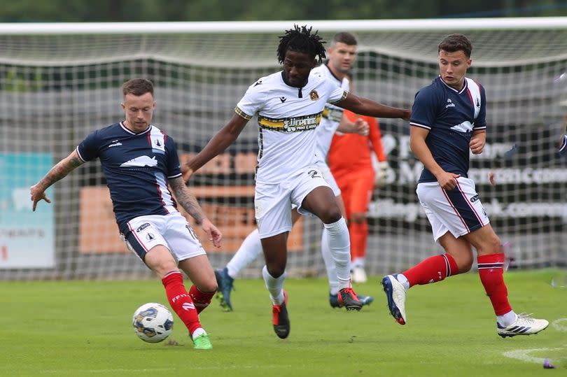 Dumbarton 2-3 Falkirk (29 June 2024, Friendly): Sena Niang in a midfield battle