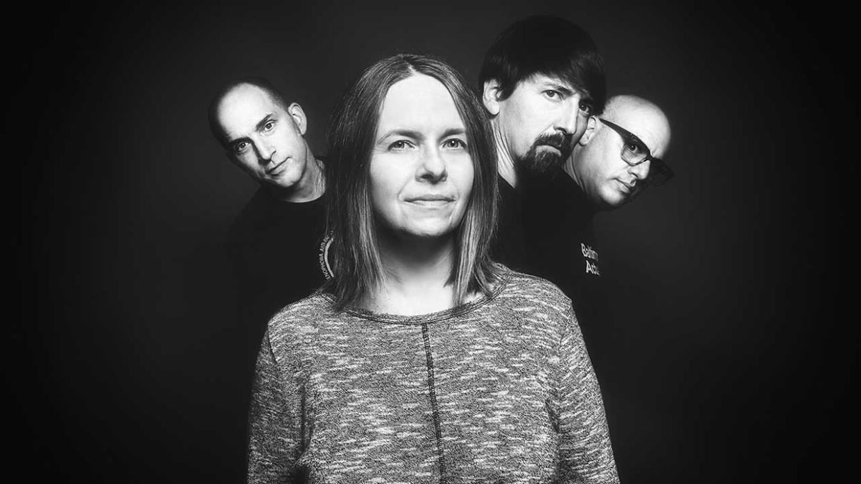  A portrait of Jawbox in black and white, against a black background. 