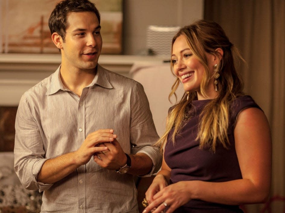 Skylar Astin and Hilary Duff in a scene from "Flock of Dudes."