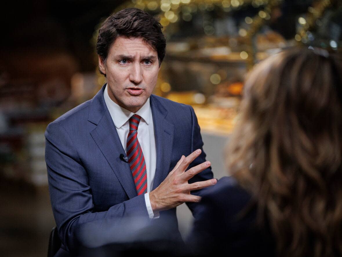 Prime Minister Justin Trudeau, shown here during his interview with the CBC's Chief Political Correspondent Rosemary Barton, said hitting oil and gas industries and grocery store chains with a windfall tax might only contribute to rising prices.  (Evan Mitsui/CBC - image credit)