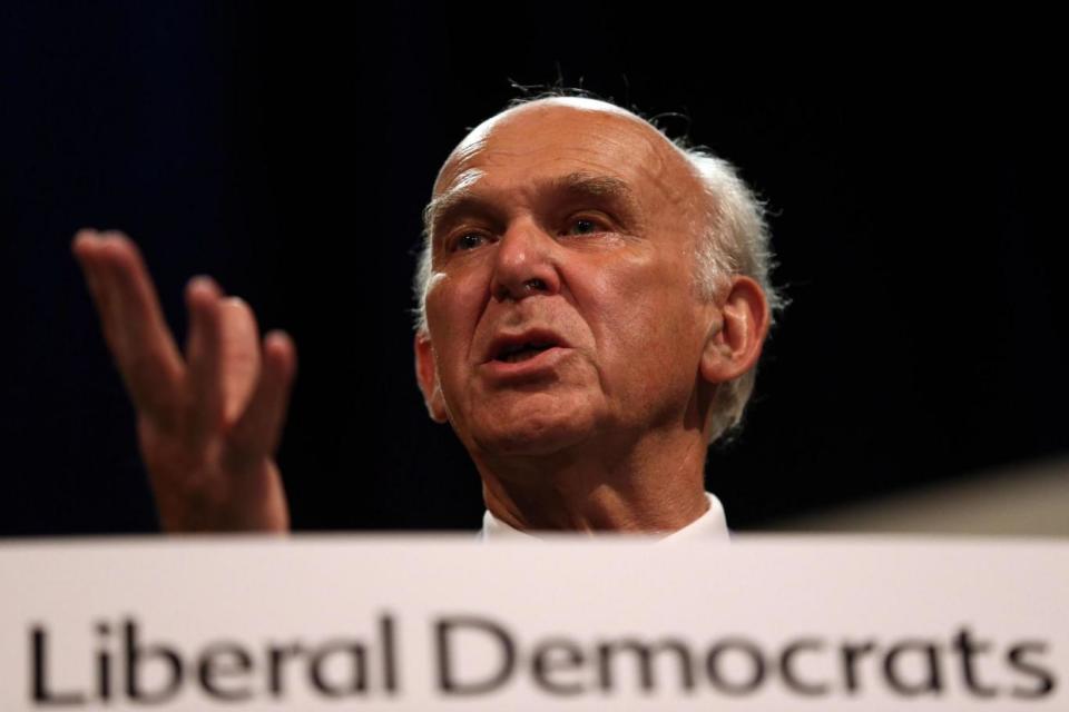 Anti-Brexit: Sir Vince Cable gives his keynote speech at the Lib Dem party conference (PA)