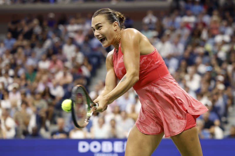 Aryna Sabalenka competes at the U.S. Open tennis championships in September. File Photo by John Angelillo/UPI