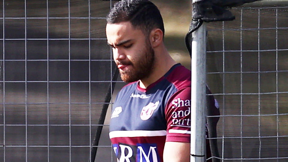 Dylan Walker is seen during a Manly Sea Eagles training session. (Photo by Cameron Spencer/Getty Images)