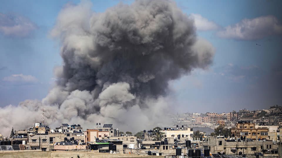 Smoke rises after Israeli airstrikes on the Jabalya region, in Gaza City, Gaza on Monday. - Dawoud Abo Alkas/Anadolu/Getty Images