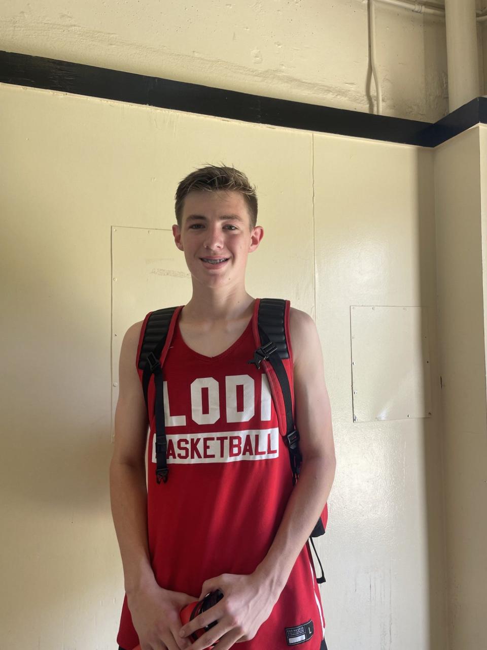 Nathan Morse of Lodi basketball poses for a photo after a game at Edison High School for the Modesto Christian Summer Classic.