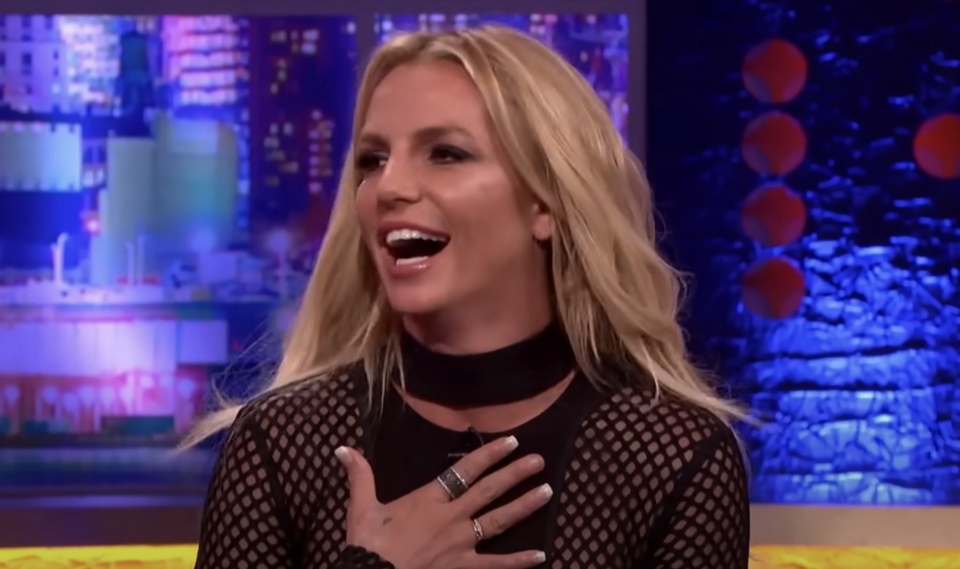 Britney Spears being interviewed on "The Jonathan Ross Show"