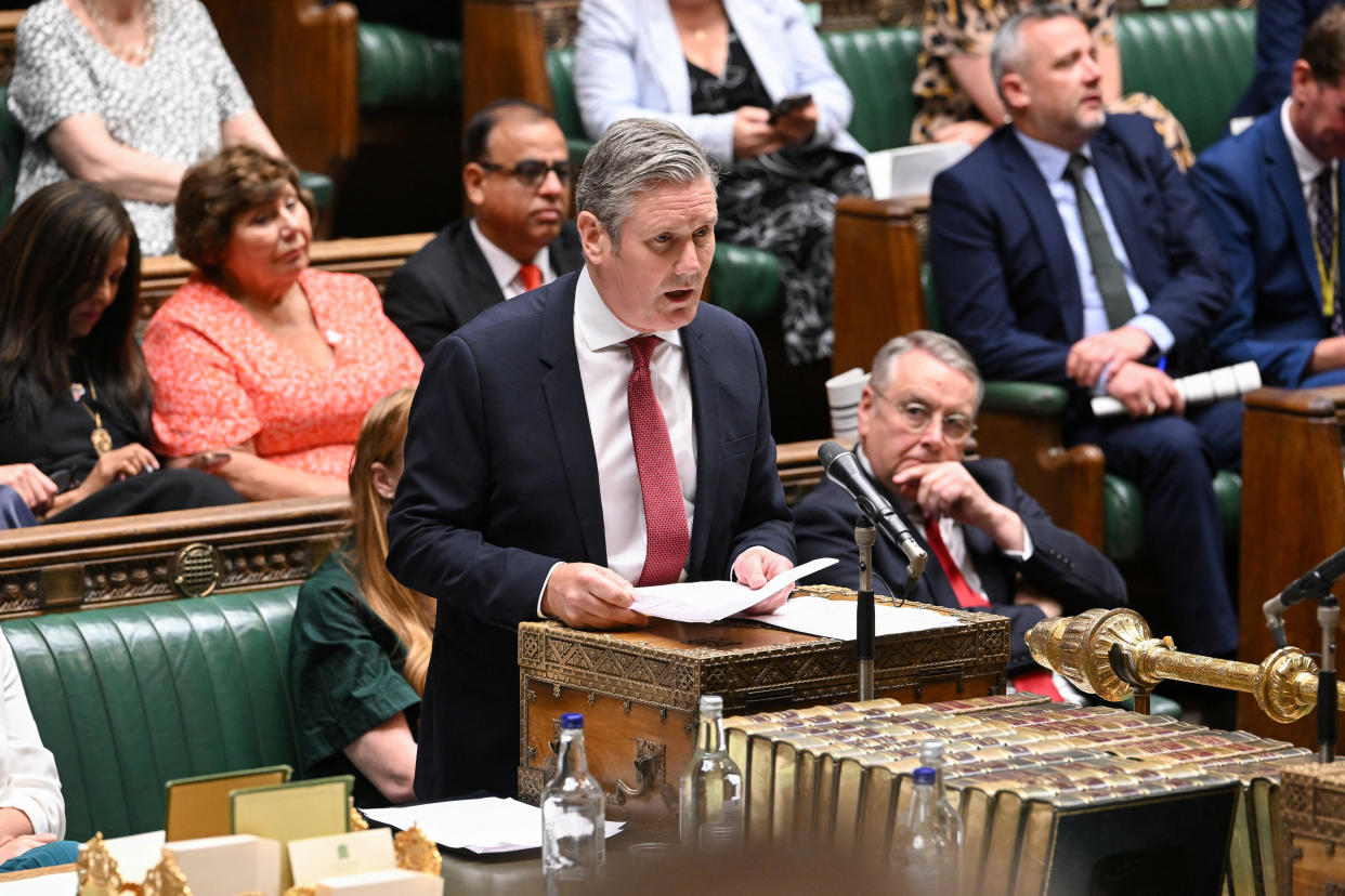 Britain's Labour Party leader Keir Starmer speaks during the Prime Minister's Questions at the House of Commons in London, Britain, June 21, 2023. UK Parliament/Jessica Taylor/Handout via REUTERS ATTENTION EDITORS - THIS IMAGE HAS BEEN SUPPLIED BY A THIRD PARTY. MANDATORY CREDIT. IMAGE MUST NOT BE ALTERED.