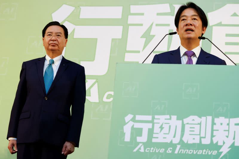 Taiwan President-elect Lai Ching-te speaks during a press conference where incoming cabinet members are announced in Taipei