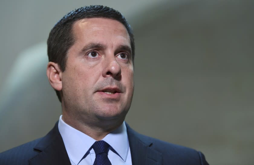 File-This Oct. 24, 2017, file photo shows House Intelligence Committee Chairman Rep. Devin Nunes, R-Calif., speaking on Capitol Hill in Washington. Twitter accounts linked to Russian influence operations are pushing a conservative meme related to the investigation of Russian election interference, researchers say. (AP Photo/Susan Walsh, File)