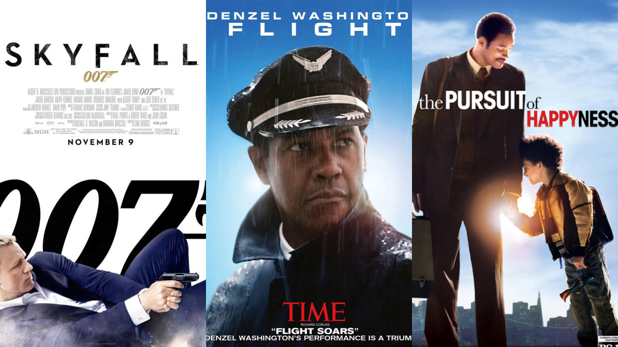  The movie posters for Skyfall, Flight and The Pursuit of Happyness  