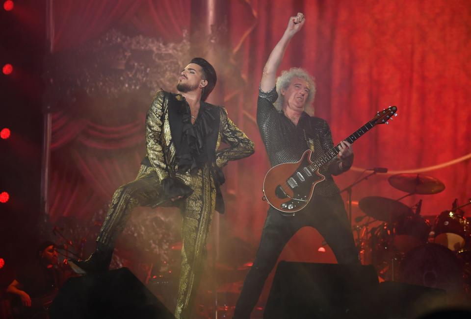 Adam Lambert and Brian May of Queen perform onstage at the 2019 Global Citizen Festival: Power The Movement in Central Park in New York on September 28, 2019. (Photo by Angela Weiss / AFP)        (Photo credit should read ANGELA WEISS/AFP/Getty Images)