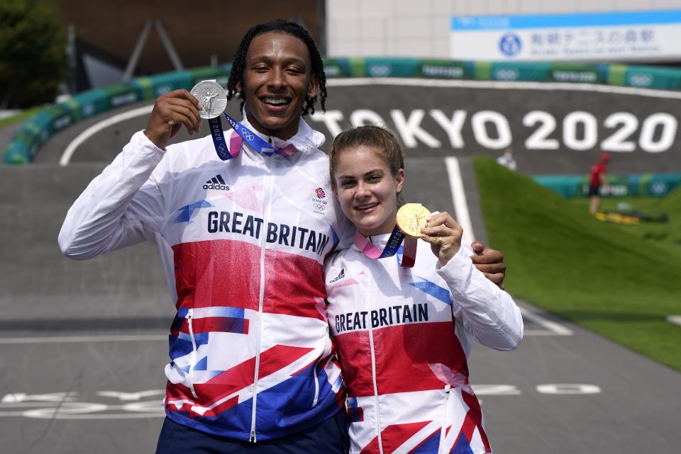 Bethany Shriever and Kye Whyte celebrate in Tokyo (Danny Lawson/PA) (PA Wire)