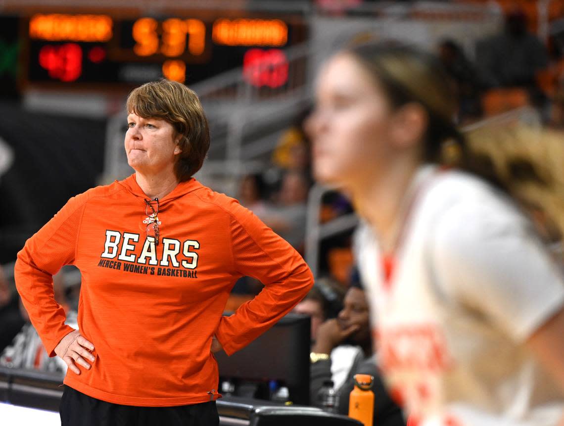 Mercer head coach Susie Gardner looks on from the bench during the Bears’ game against Alabama Nov. 30.