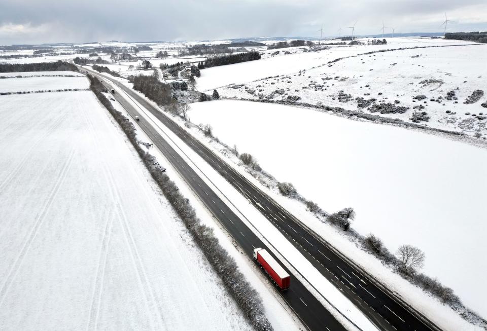 The A1 in Northumberland has been hit by snow - and now blizzards could be on the way (PA)