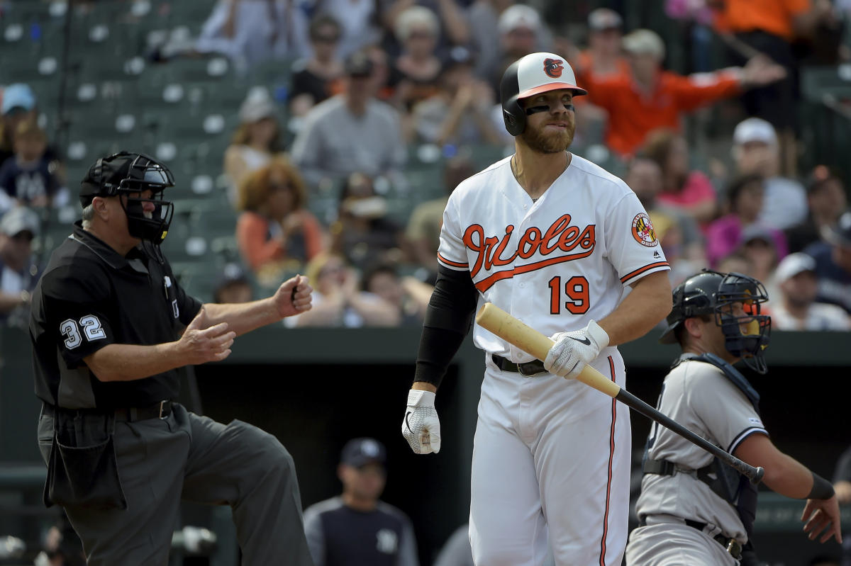 Chris Davis smashed his bat over his knee, reducing it to