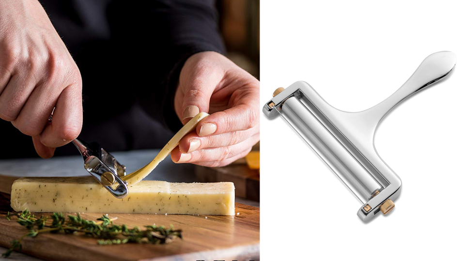 It can slice blocks of cheese up to 3.5 inches wide.