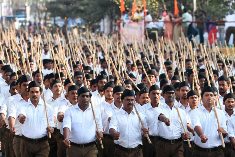 Members of the militaristic group Rashtriya Swayamsevak Sangh rally in support of India’s new ‘anti-Muslim’ citizenship law.