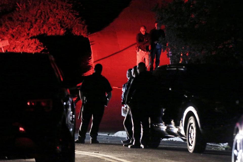 Contra Costa County Sheriff deputies investigate a multiple shooting in Orinda, Calif., on Thursday, Oct. 31, 2019.