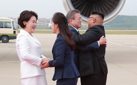 Relations between Kim Jong-un and Moon Jae-in are warm - Credit: KCNA via KNS/AFP