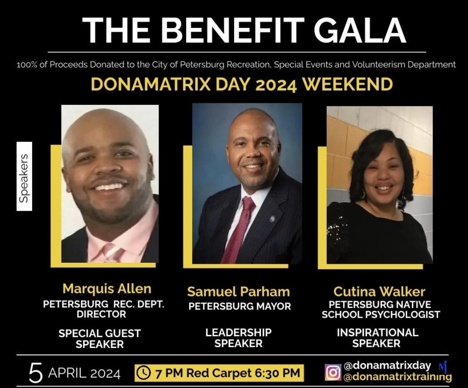 2024 The Benefit Gala speakers Marquis Allen, Petersburg Mayor Samuel Parham and Cutina Walker