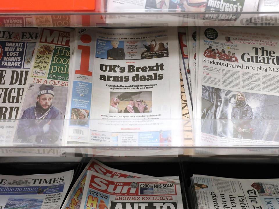 The i newspaper on sale at a shop in London. The future of newspapers previously owned by Johnston Press have been secured after they were acquired by a newly formed company called JPIMedia: PA
