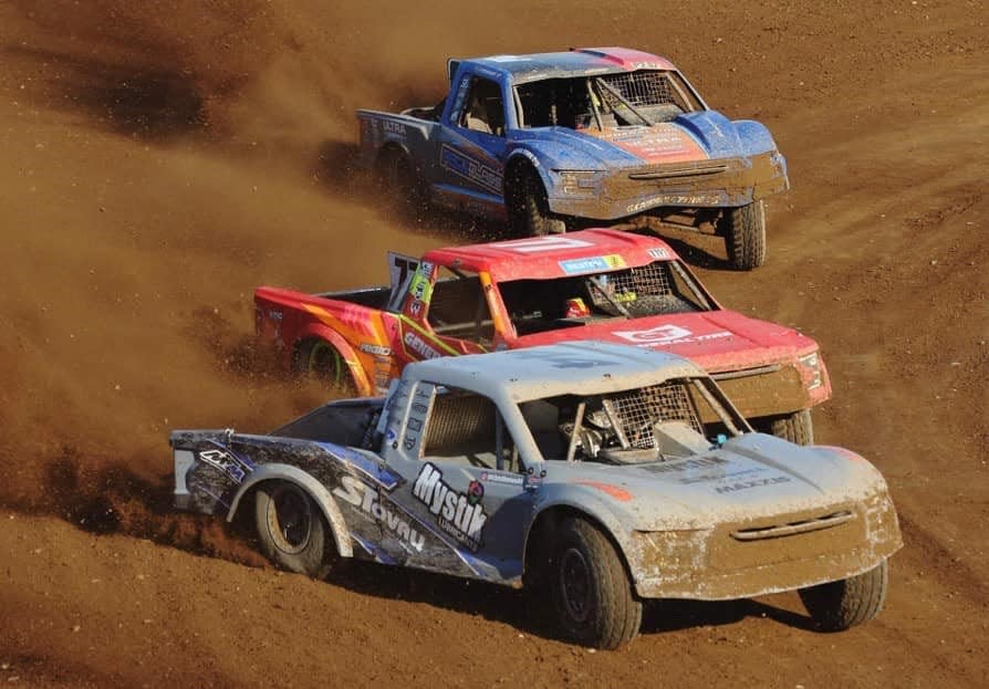 Mickey Thomas leads Jerrett Brooks and Cory Winner in the Pro2 truck race at last year's Dirt City Off-Road Nationals in Lena, part of the national AMSOIL Championship Off-Road Series. Thomas won the race, but Winner and Brooks are 1-2 in points in this year's Pro2 standings heading into the 2023 Dirt City races July 29 and 30.