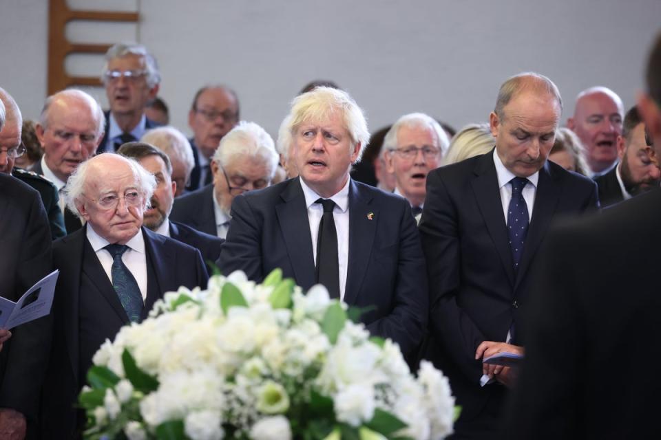 Prime Minister Boris Johnson, Irish President Michael D Higgins and Taoiseach Micheal Martin at the funeral of Lord Trimble (Liam McBurney/PA) (PA Wire)